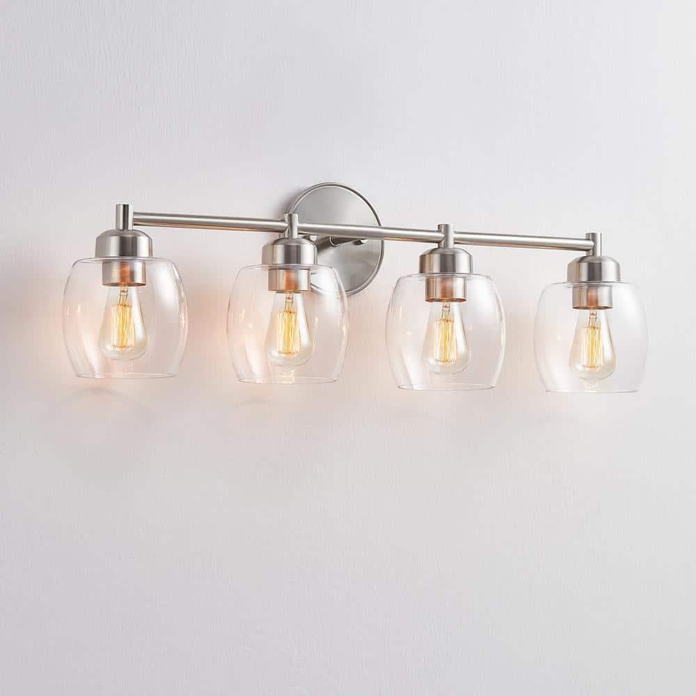 KAWOTI 4-Light Bathroom Light Fixtures, Brushed Nickel Vanity Wall Lamps over Mirror Bedroom Living Room Hallway