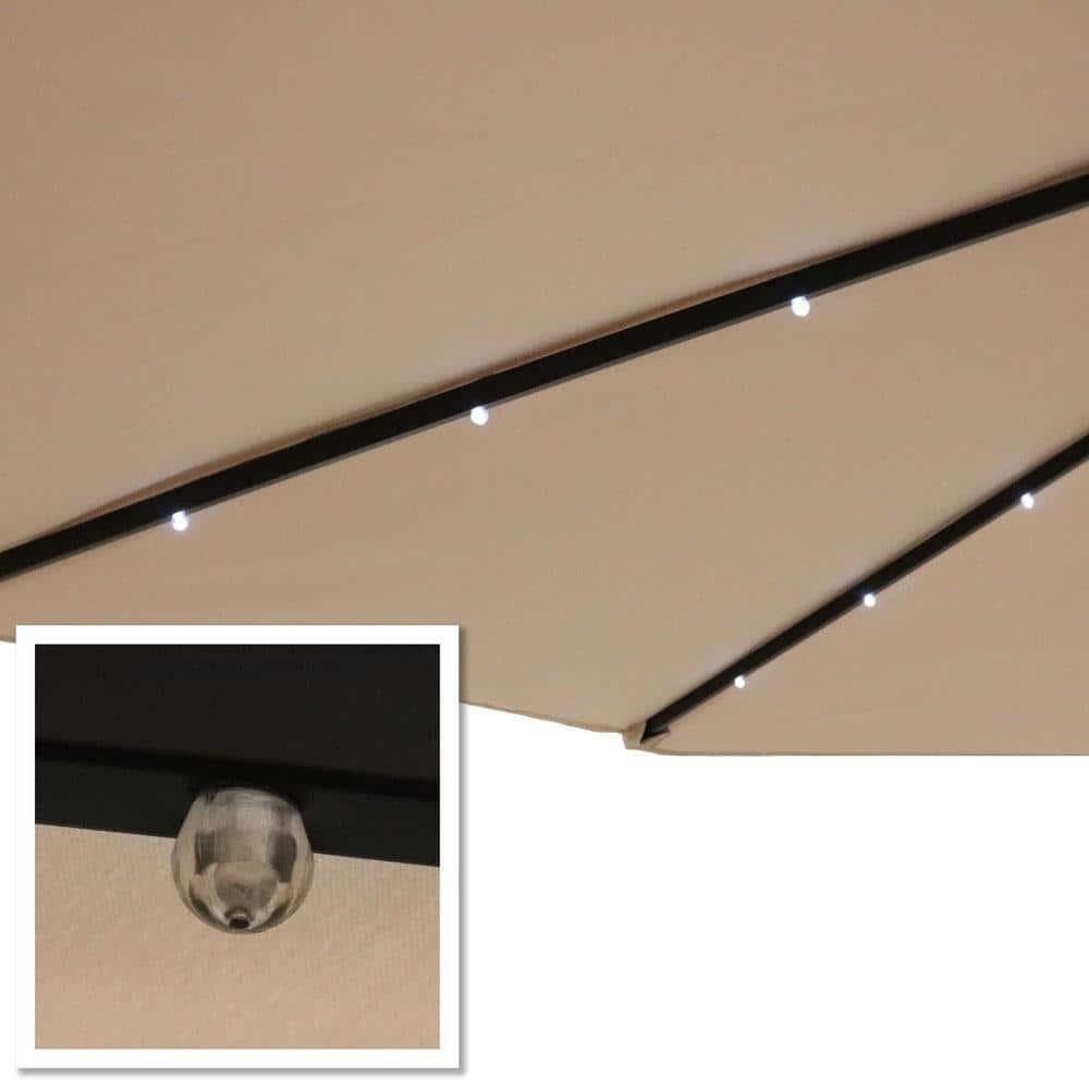 Sunnydaze Outdoor Solar Patio Umbrella with Polyester Canopy, LED Lights and Push Button Tilt and Crank - 9' - Beige