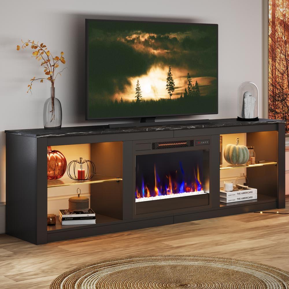 Bestier Electric Fireplace TV Stand for 75" TV Farmhouse LED Entertainment Center Console Table for Living Room in Black