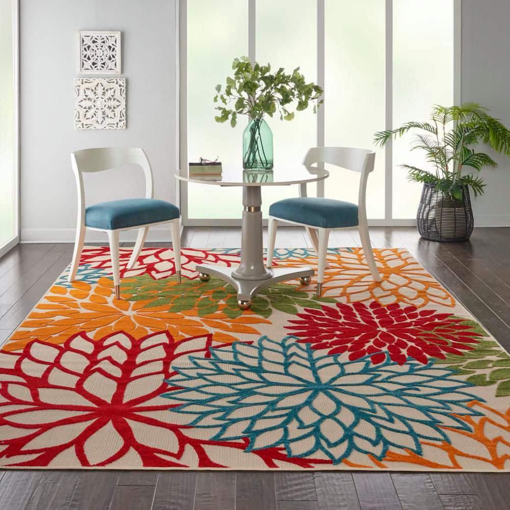 Nourison Aloha Floral Bloom Flatweave High-Low Indoor Outdoor Area Rug Green 7'10" x 10'6"