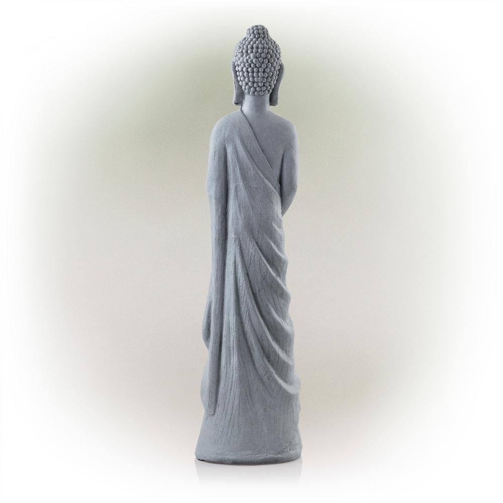 32" Magnesium Oxide Standing Buddha Statue Gray - Alpine Corporation: Outdoor Decor, Garden Accent
