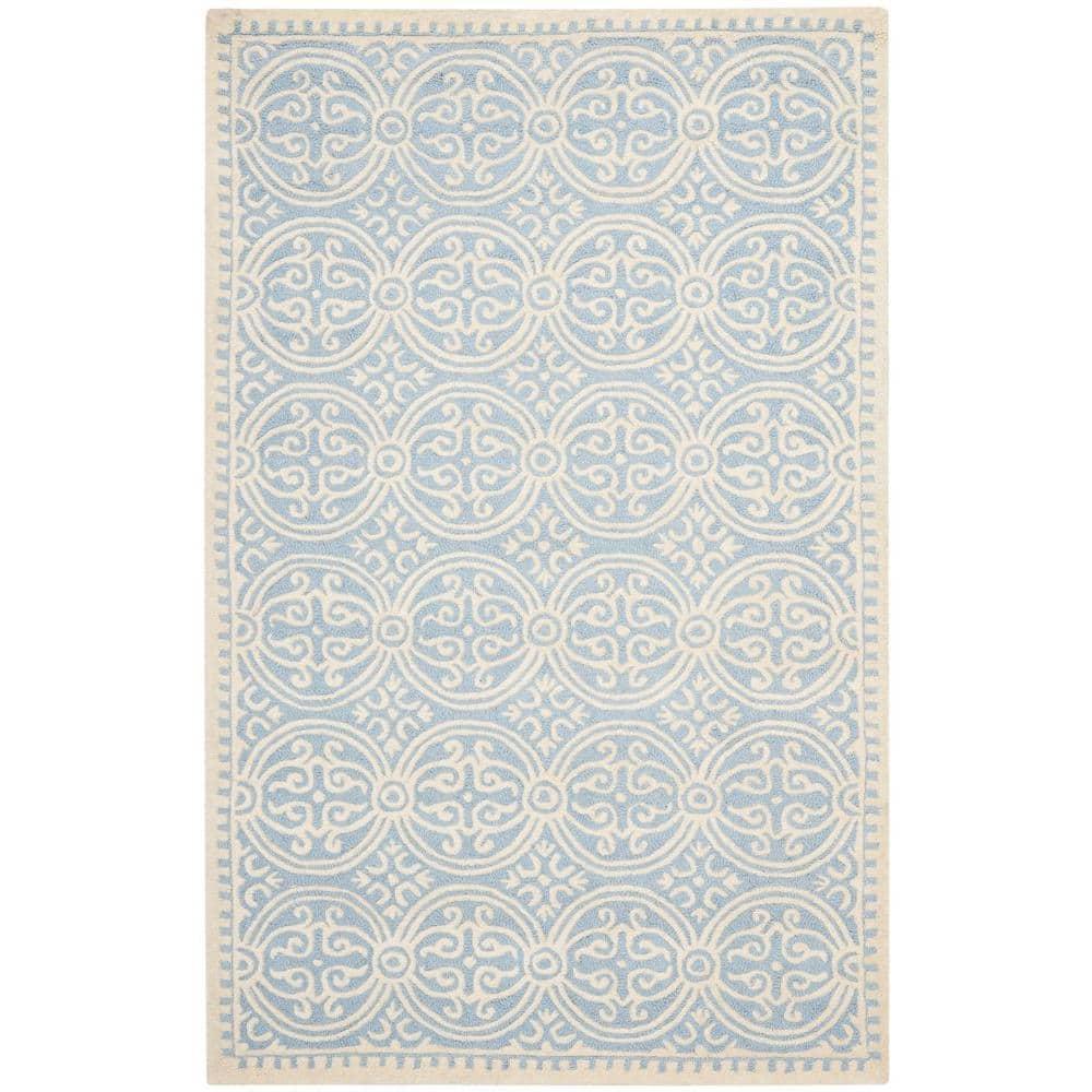 SAFAVIEH Cambridge Leslie Geometric Wool Area Rug, Light Blue/Ivory, 4' x 6'
