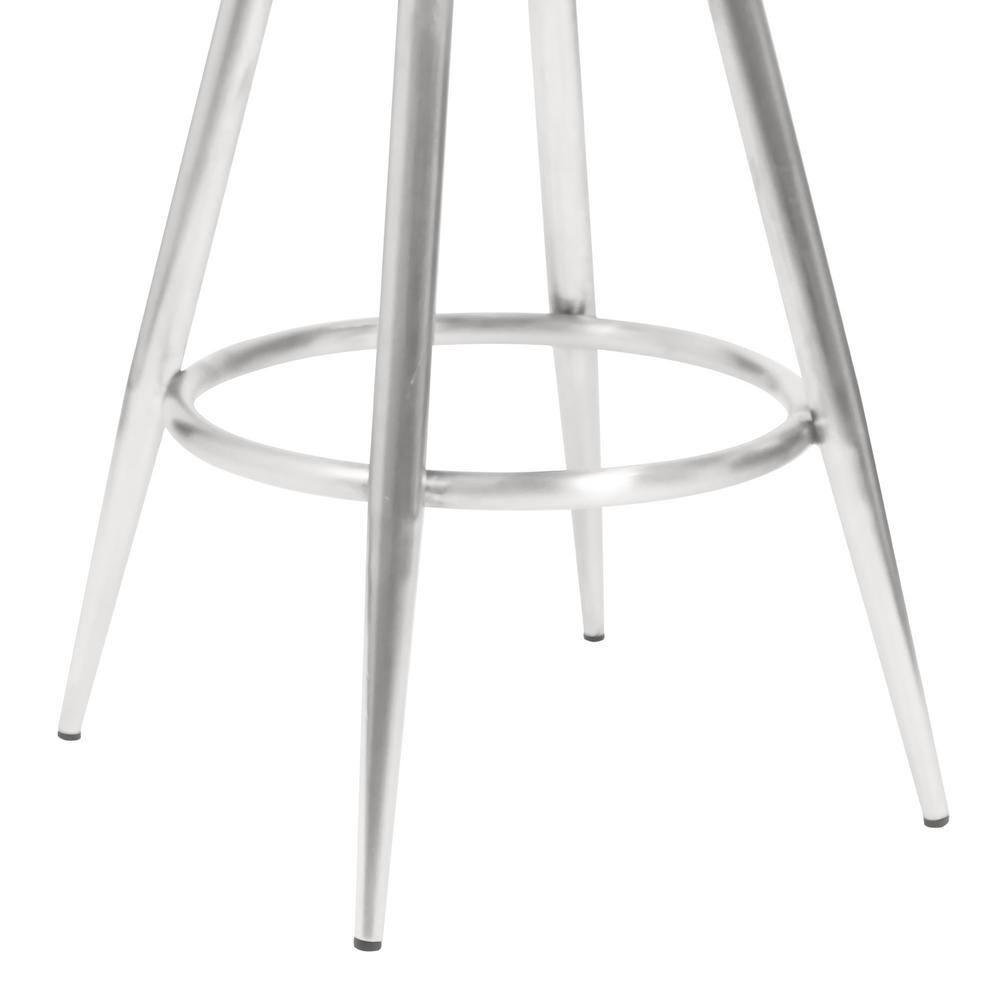 Homestock Baroque Bonanza 30" Bar Height Barstool in Brushed Stainless Steel and Gray Faux Leather