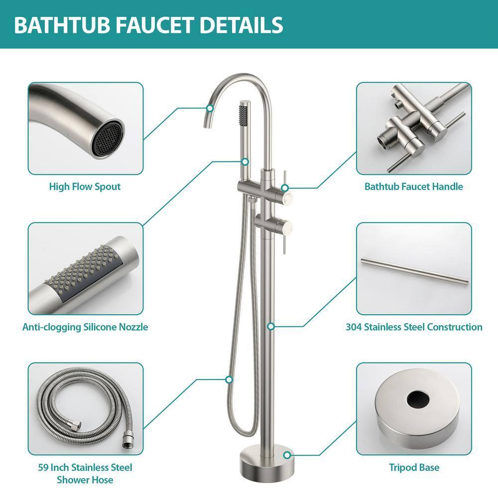Double Handle Floor Mounted Freestanding Tub Filler With Handshower