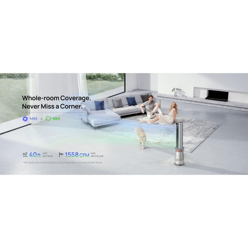 Air Purifier Tower Fan, 45 in. 2-in-1 Smart Fan, 27ft/s Velocity, 120°Oscillation, 24 H Timer, 25dB Low Noise, Silver