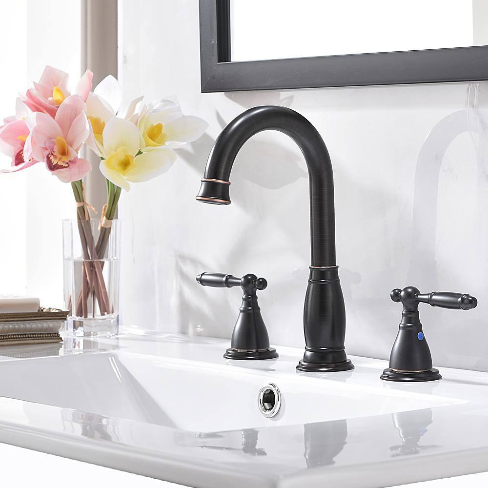 8 in. 2-Handle 3-Hole Widespread Bathroom Faucets with Valve and Metal Pop-Up Drain in Oil Rubbed Bronze
