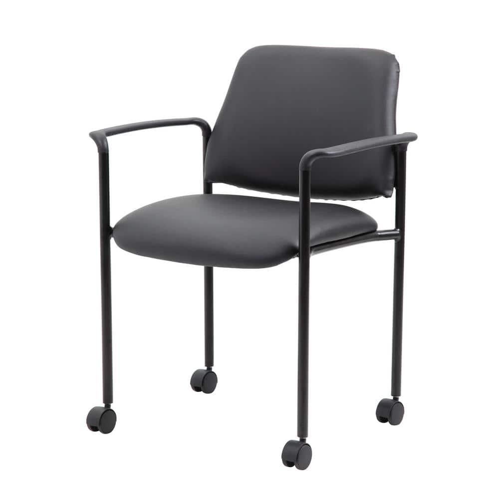 Boss Office Products Stacking Chair with Casters Black: Upholstered Desk Chair, Metal Frame, Fixed Arms