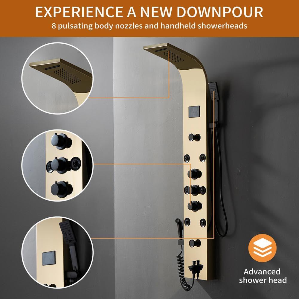 BWE 8-Jet Rainfall Shower Panel System with Rainfall Waterfall Shower Head and Shower Wand in