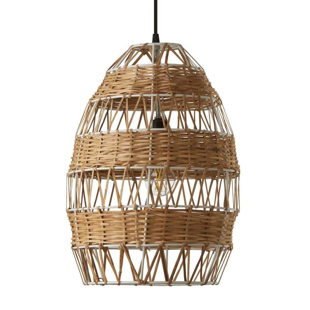 12.75" Alyssa Rattan and Metal Pendant Ceiling Light - River of Goods: UL Listed, Adjustable Height, Dome-Shaped Shade