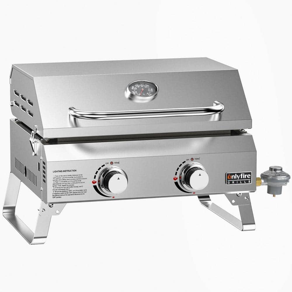 Onlyfire 2-Burner Stainless Steel Propane Gas Griddle with Lid