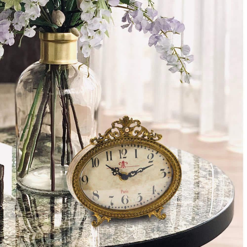 Creative Co-Op Distressed Pewter Mantel Clock, Gold Finish