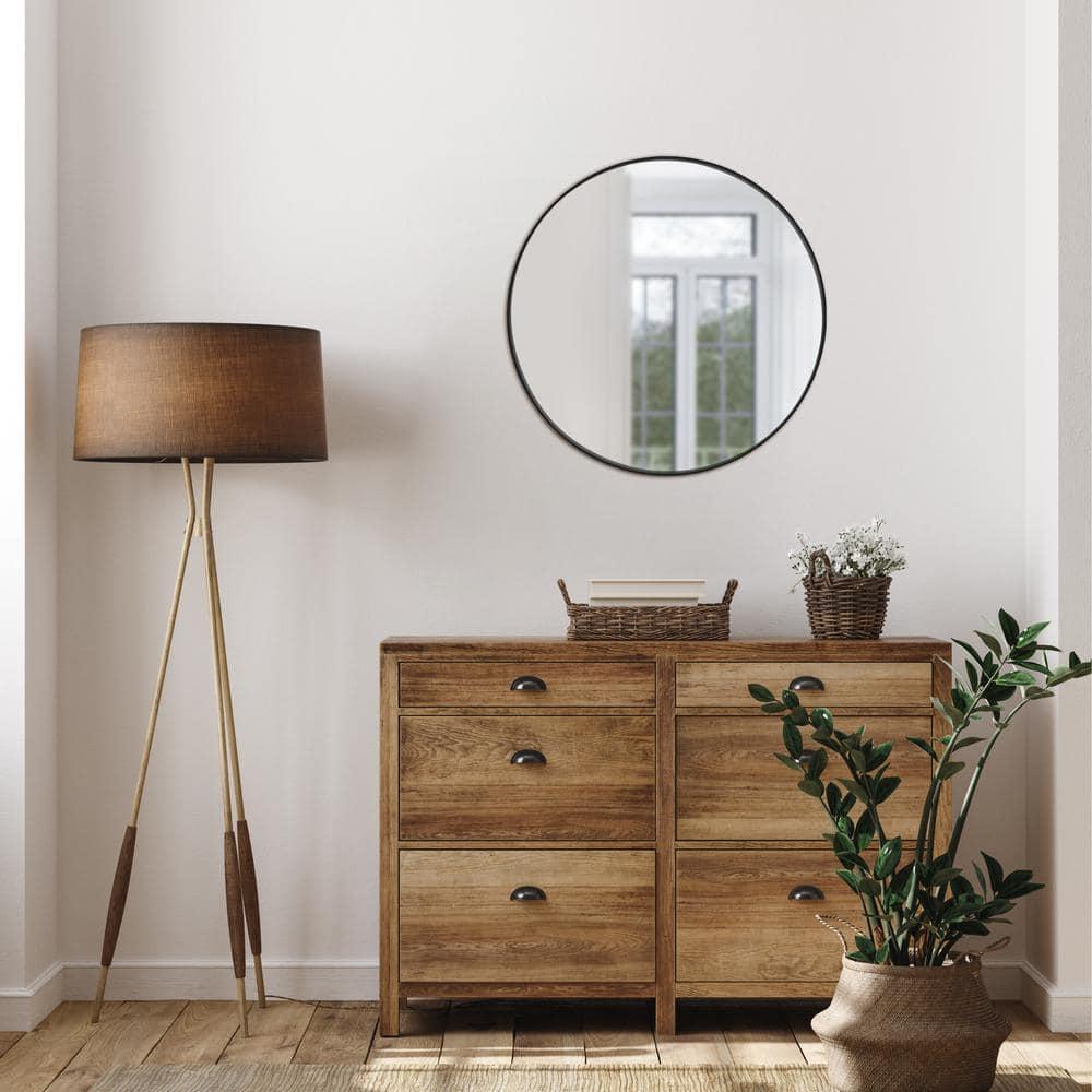 23.5 in. W x 23.5 in. H Metal Framed Flushmount Round Decorative Accent Bathroom Vanity Mirror with Black Frame