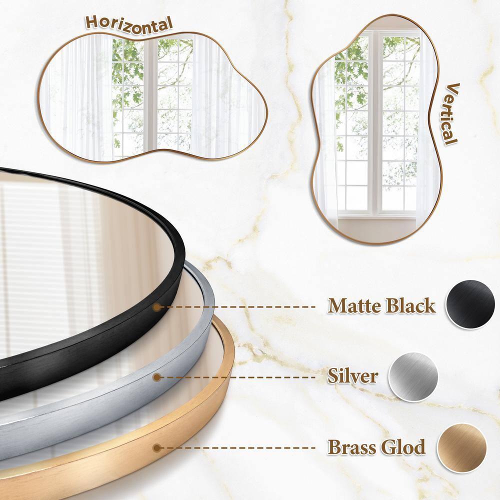 36 in. W. x 24 in. H Irregular Gold Aluminum Alloy Framed Wall Mirror Asymmetrical Wall Mirror