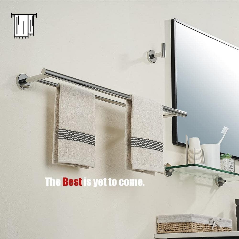 JQK Chrome Towel Bar, 24 Inch 304 Stainless Steel Thicken 0.8mm Double Bath Towel Rack for Bathroom, Towel Holder Polished Chrome Wall Mount, Total Length 27.16 Inch, TB100L24-CH