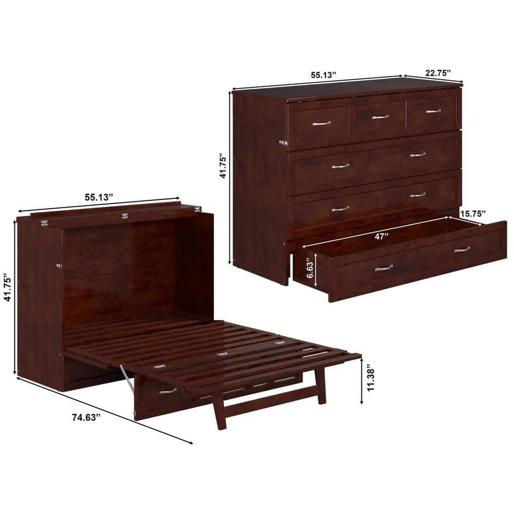 Full Deerfield Murphy Bed Chest with Charger Walnut - AFI: Bedroom Furniture, No Box Spring Needed
