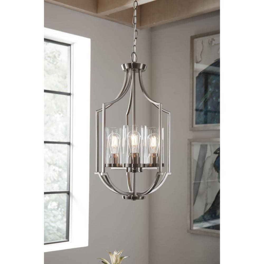 Progress Lighting Lassiter 3-Light Foyer Brushed Nickel Pendant with Clear Glass Shades