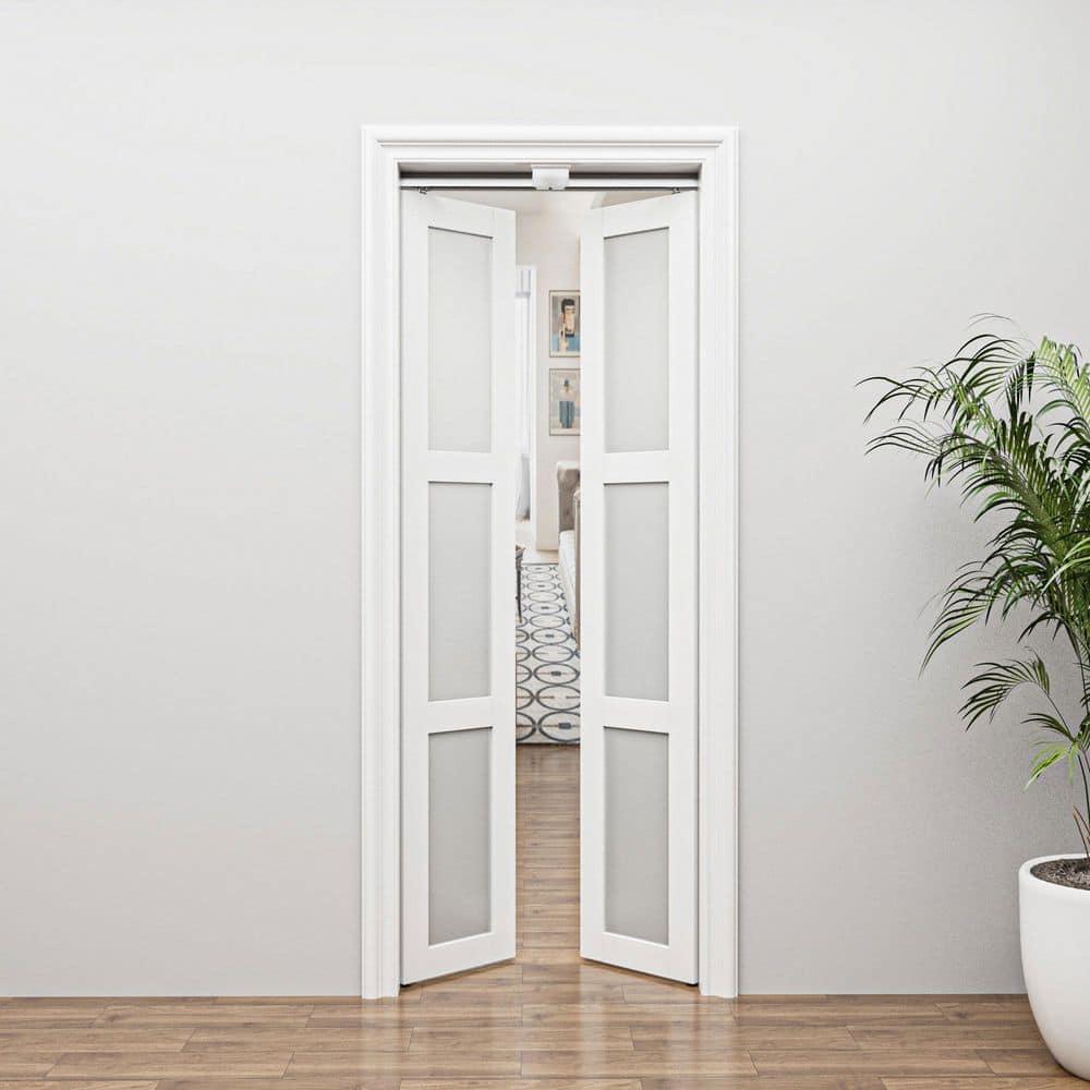 DOOOLI Glass Bifold Door - 3 Lite Transparent Glass Design With Bifold Door Lock & T Shape Handle