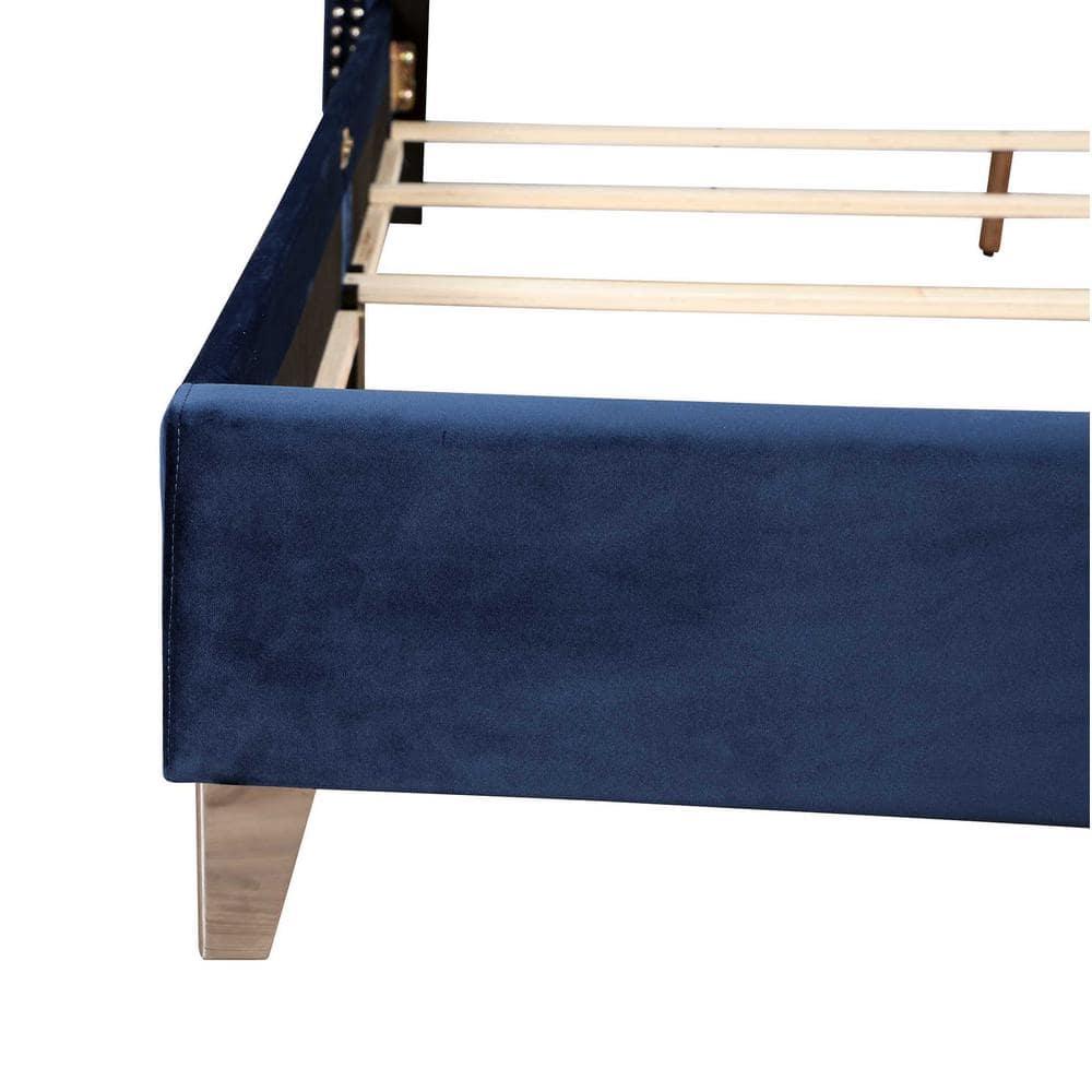 Passion Furniture Julie Navy Blue Tufted Upholstered Low Profile Queen Panel Bed