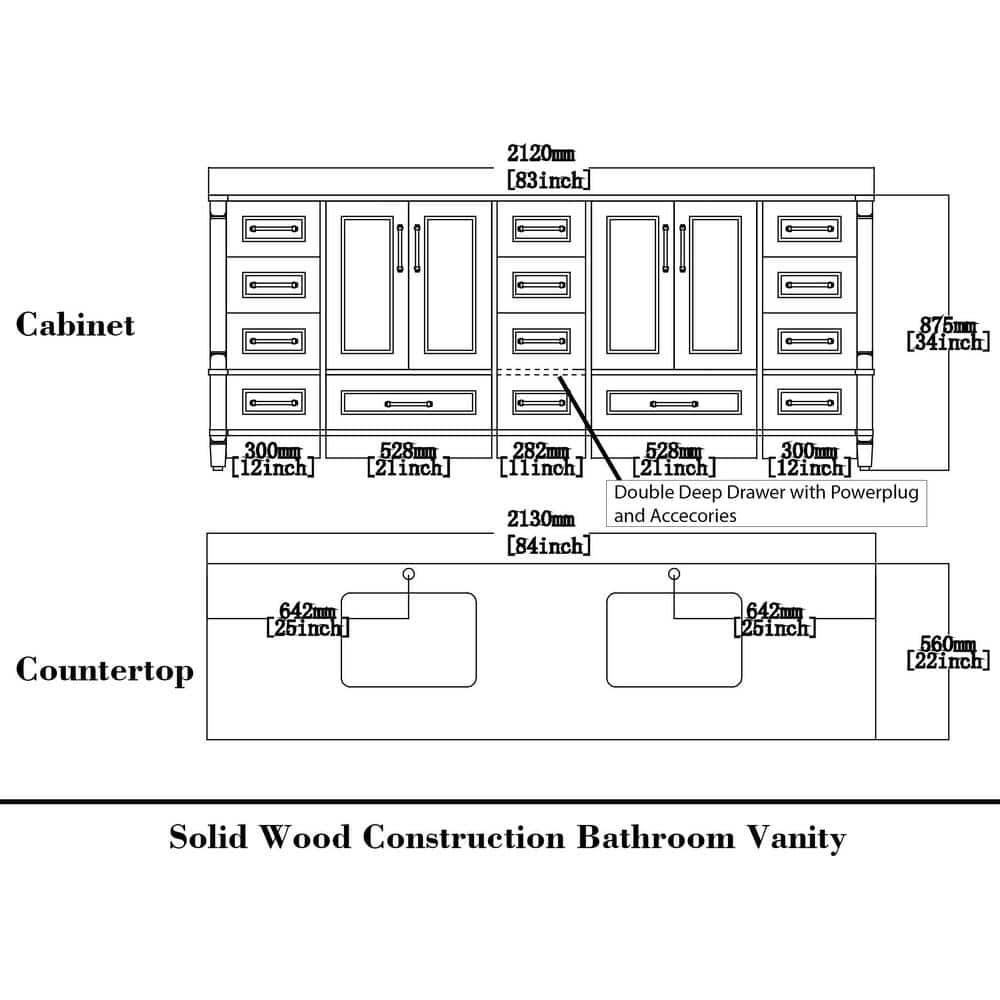 Willow Collections Aberdeen 84'' Double Bathroom Vanity with Quartz Top