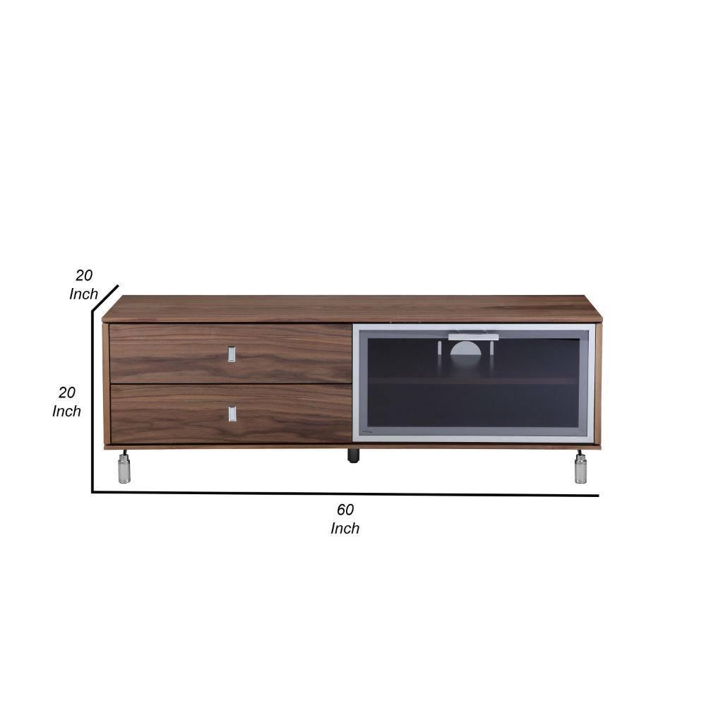 Benjara Ida 60 Inch TV Entertainment Console, Drawers, Pull Down Door, Walnut Brown