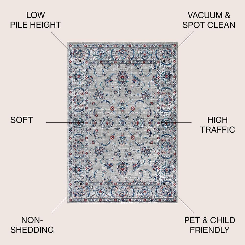 3'x5' Modern Persian Vintage Area Rug, Light Grey/Red - JONATHAN Y