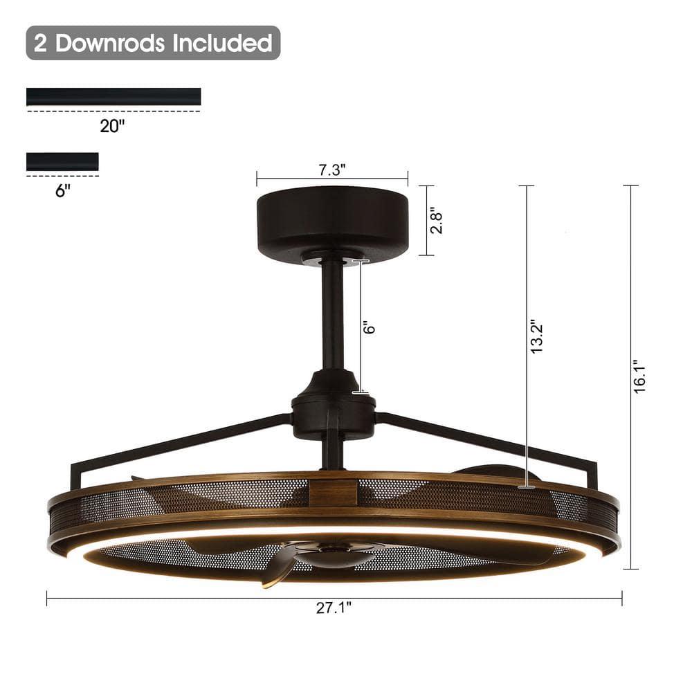 27-inch Industrial Bronze Mesh Caged Bladeless Ceiling Fan with LED Light and Remote
