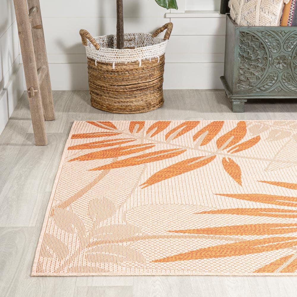4' x 6' Havana Tropical Palm Leaf Indoor/Outdoor Area Rug, Cream/Orange - JONATHAN Y
