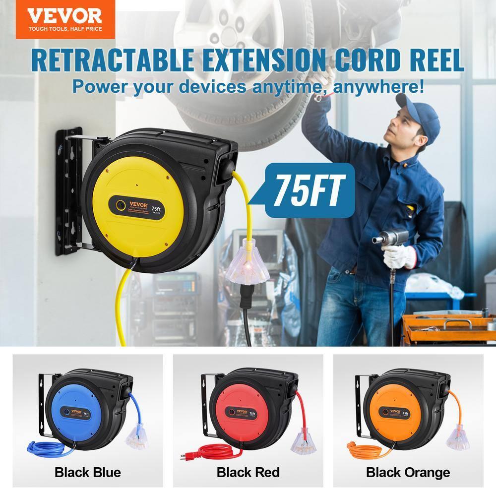 Retractable Extension Cord Reel Power Cord Reel 75FT