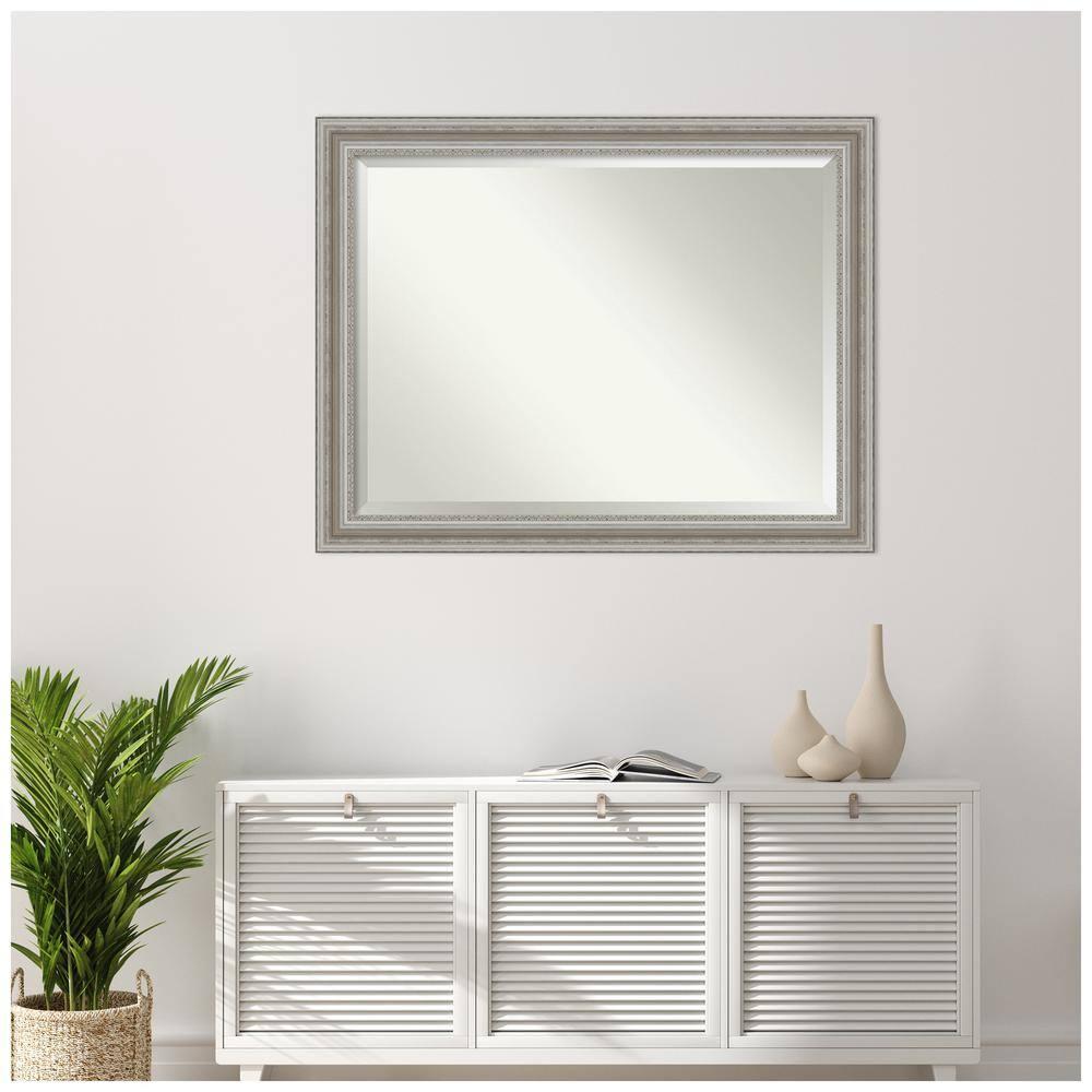 46" x 36" Parlor Framed Wall Mirror Silver - Amanti Art: Modern Beveled, No Assembly Required