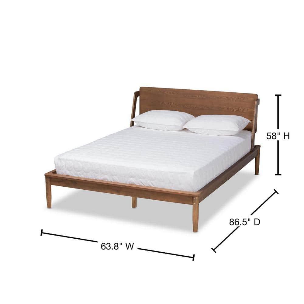 Sadler Mid-Century Modern Platform Bed Walnut/Brown - Baxton Studio