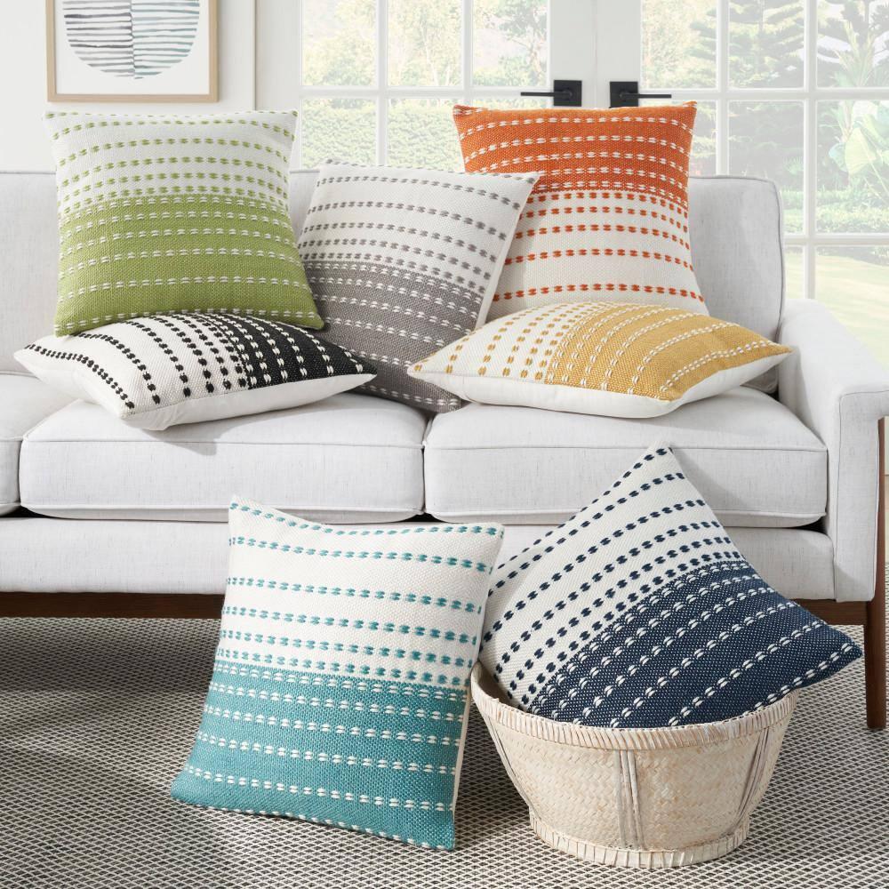 Nourison Stitched Stripe Orange 18" x 18" Indoor/Outdoor Throw Pillow