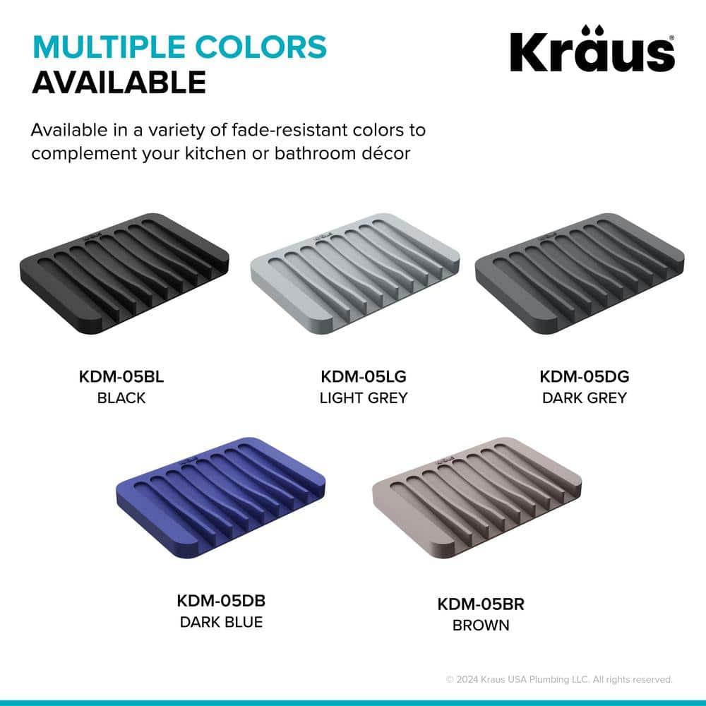 KRAUS Multipurpose Self-Draining Silicone Soap Dish/Sponge Holder for Bathroom or Kitchen Counter in Dark Grey, KDM-05DG