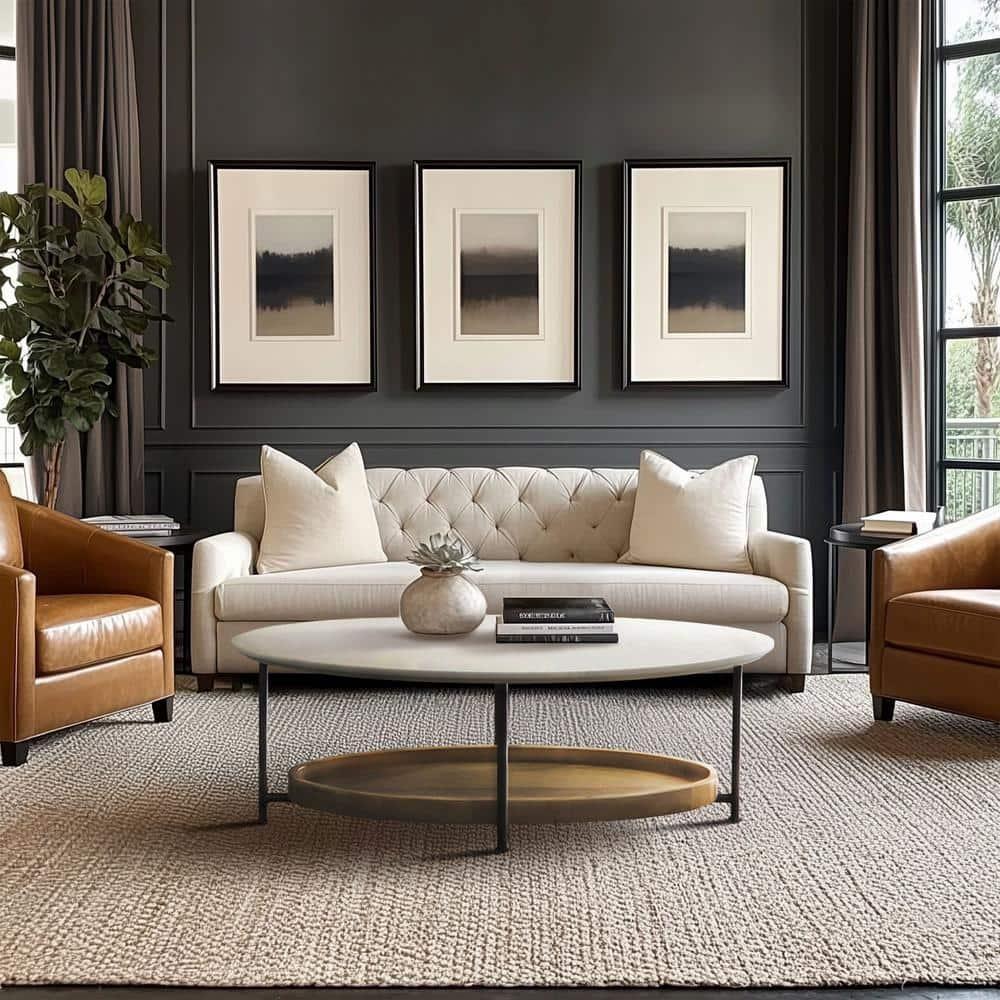 Blandford Coffee Table White/Natural - Madison Park: Metallic Finish, Open Shelf, Oval Shape for Living Room