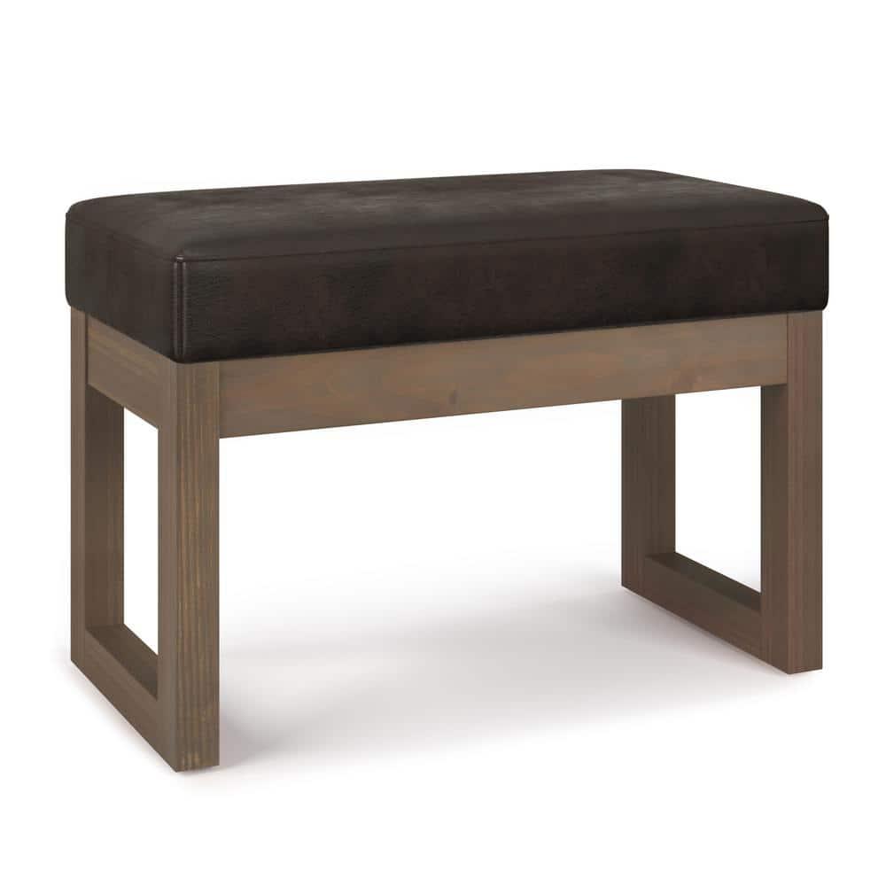 Simpli Home Milltown 26 inch Wide Contemporary Rectangle Footstool Ottoman Bench in Distressed Brown Faux Leather