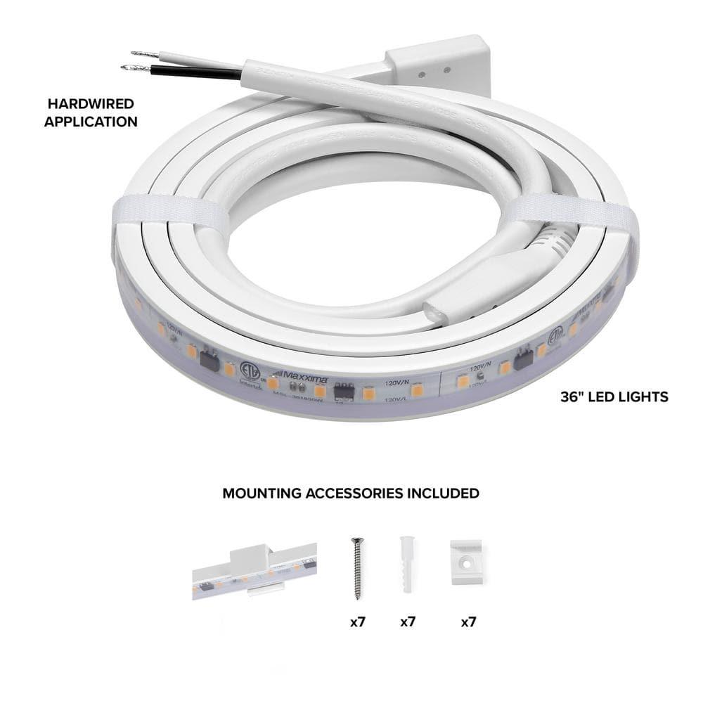 Maxxima 36 in. LED Under Cabinet Strip Light, Hardwired, 1380 Lumens, 3000K Warm White, 120V White Cove Light