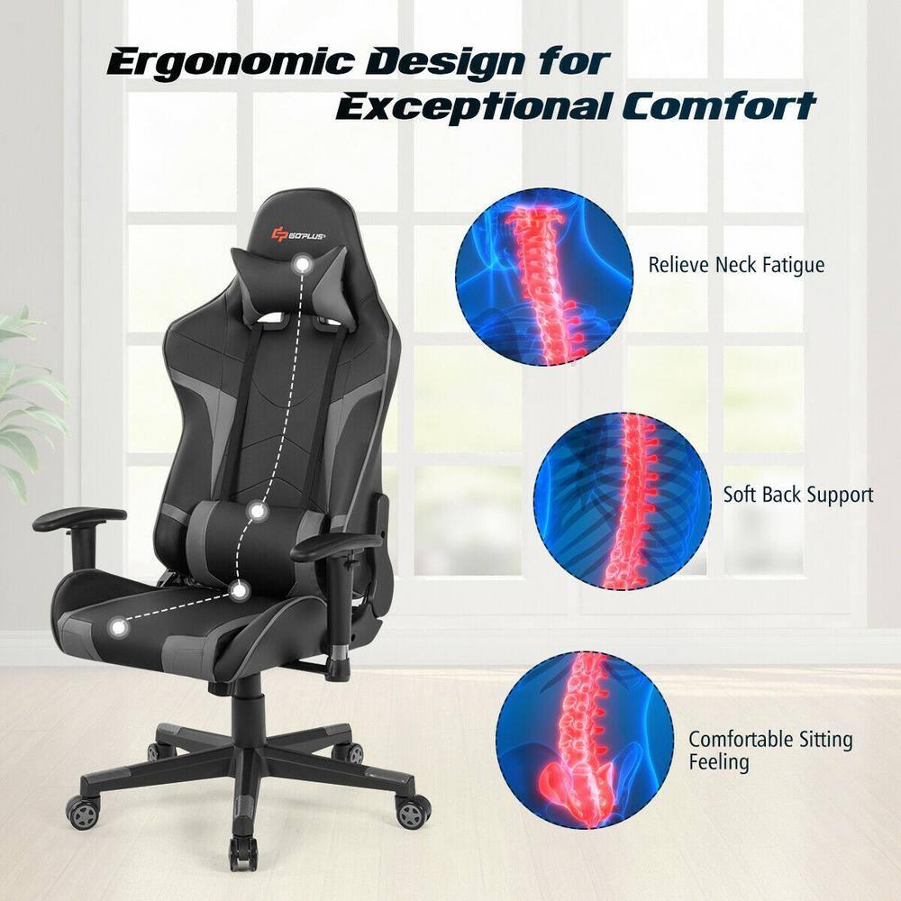 Costway Massage Gaming Chair Reclining Swivel Racing Office Chair w/Lumbar Support Grey