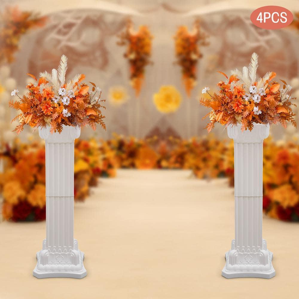 Roman Columns Plastic Wedding Stand Pillar Greek Statue Plant Stand Elegant Event Party Decorative Pedestal Flower Pot Holder Decor (4Pcs, 11.81x35.43 Inch)