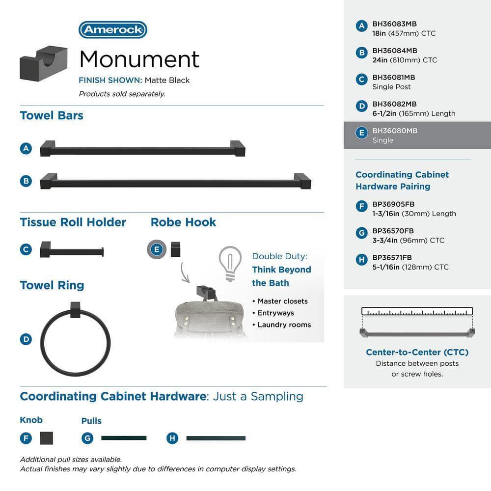 Amerock Monument Matte Black Single Prong Robe Hook