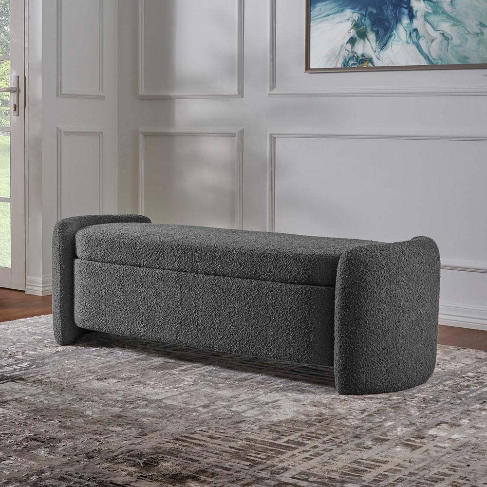 Modway Nebula Modern Style Wood and Boucle Upholstered Bench in Charcoal