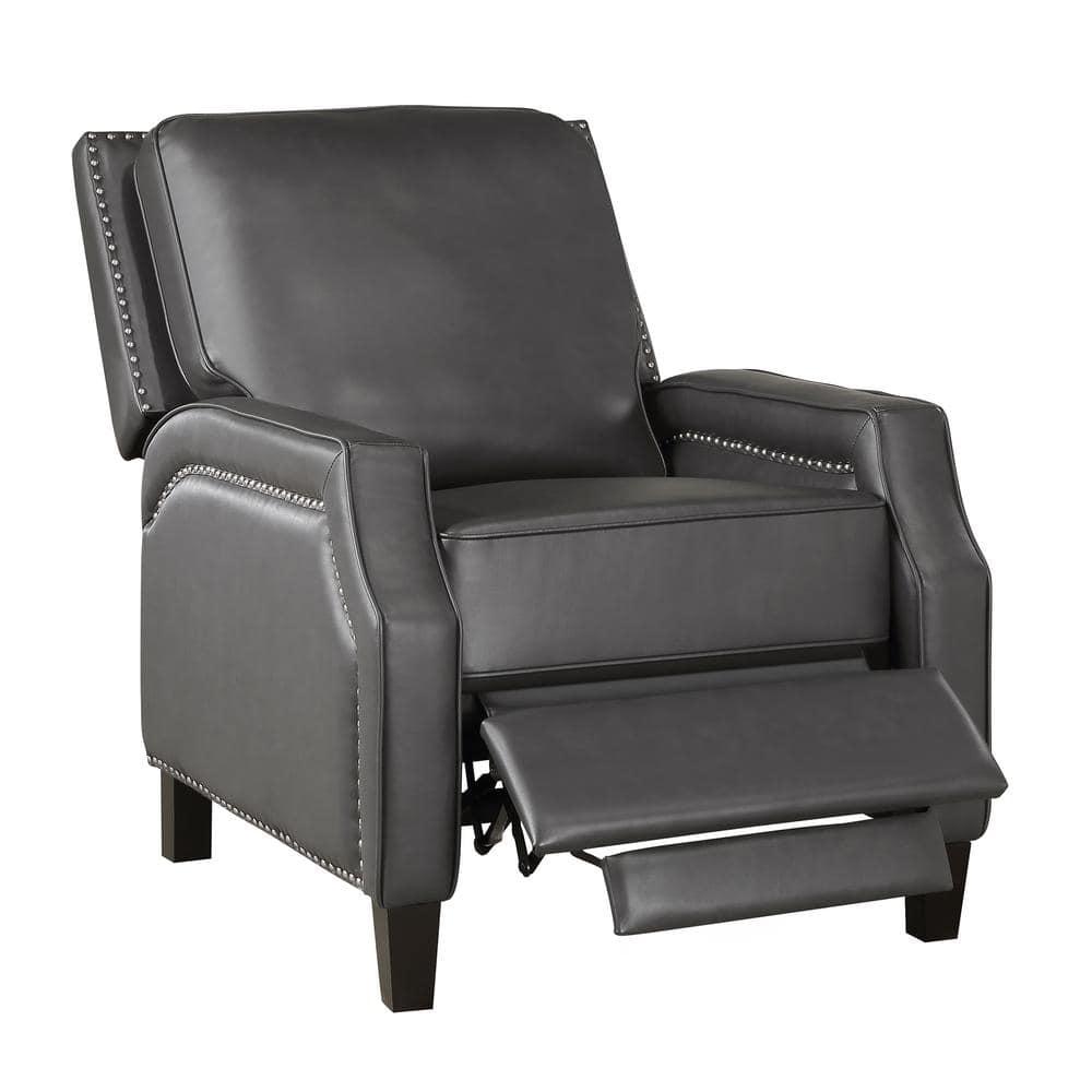 Lexicon Berenson Faux Leather Upholstered Push Back Recliner in Gray Color
