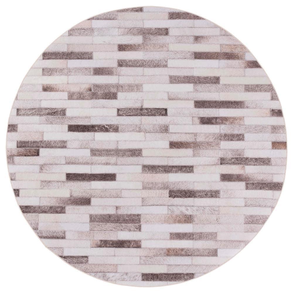 Faux Hide FAH500 Power Loomed Machine Washable Area Rug - Beige/Brown - 6' Round - Safavieh.