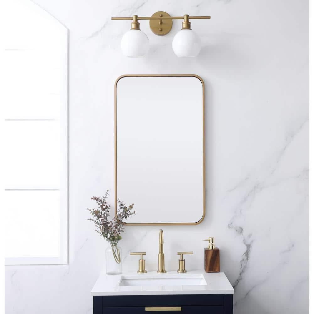 Elegant Lighting Soft corner metal rectangular mirror 18x30 inch in Brass