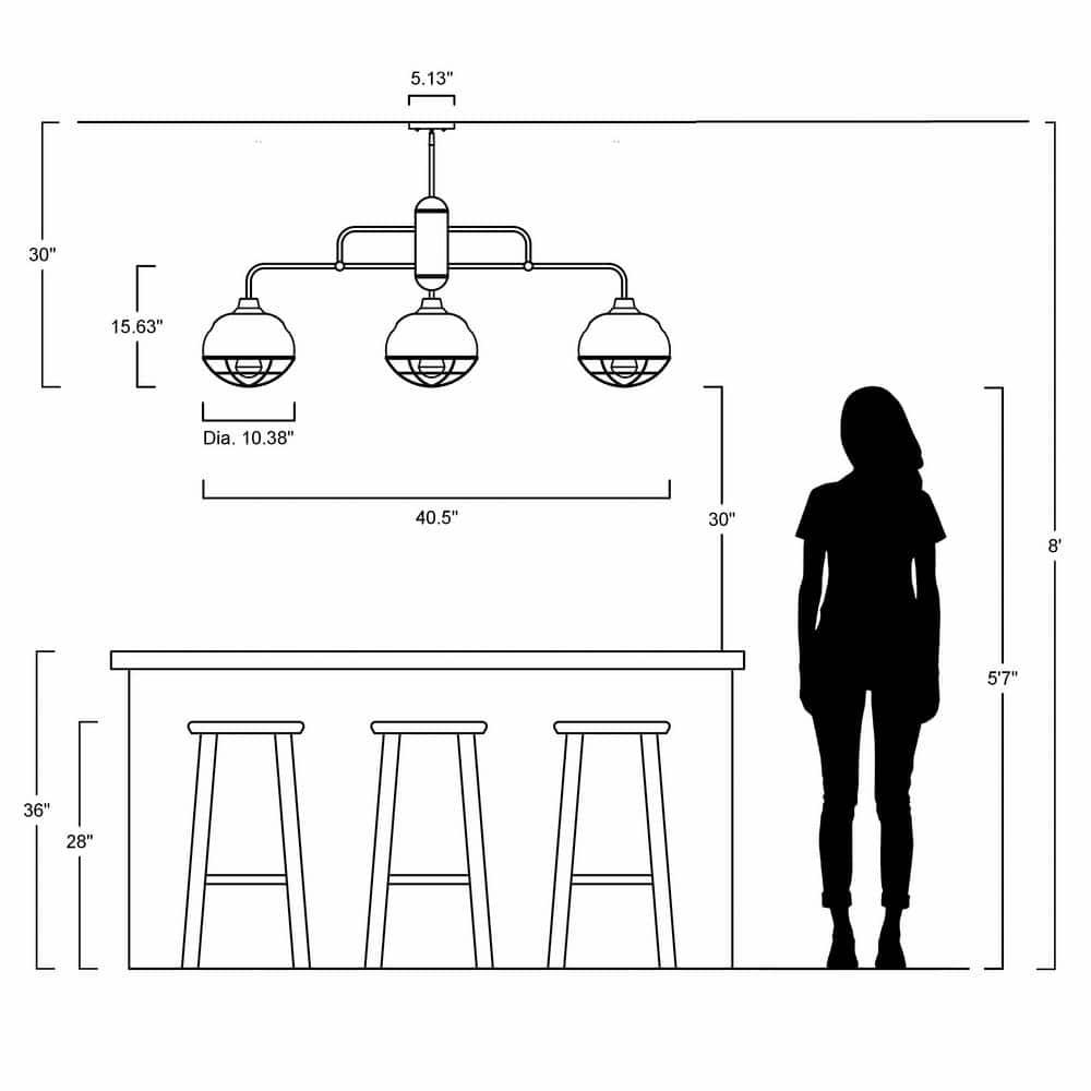 Levi 40.5" 3-Light Industrial Farmhouse Iron Linear LED Pendant, Oil Rubbed Bronze