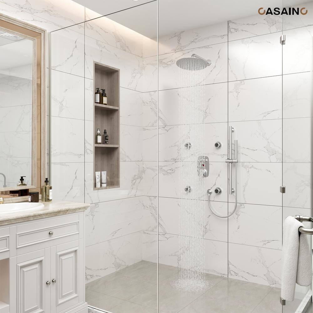 CASAINC 3-Function 12 Inch Temperature Digital Display Shower System With 2-Setting Slider Bar Handheld And 4Pcs Body Jets BR01009SX12BN