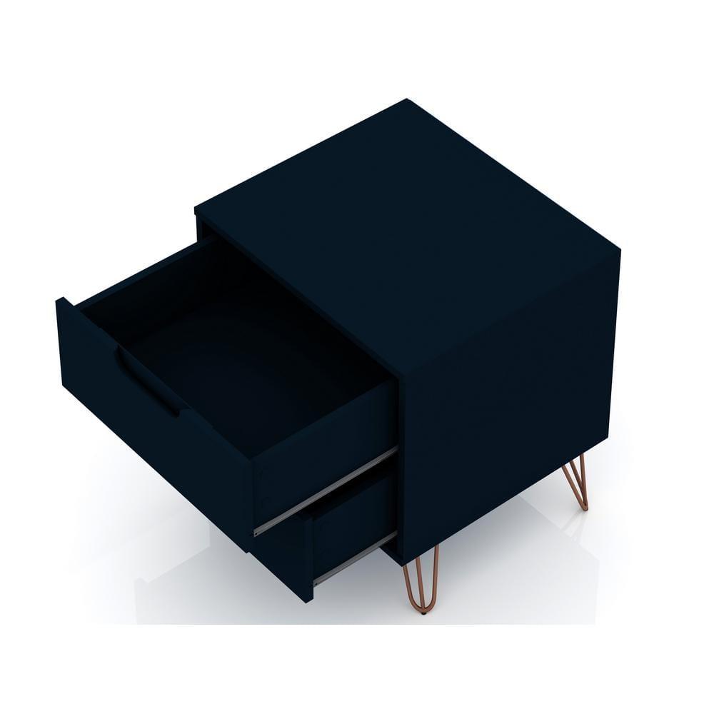 Set of 2 Rockefeller 2 Drawer Nightstands Tatiana Midnight Blue - Manhattan Comfort: Modern Splayed Metal Legs, MDF
