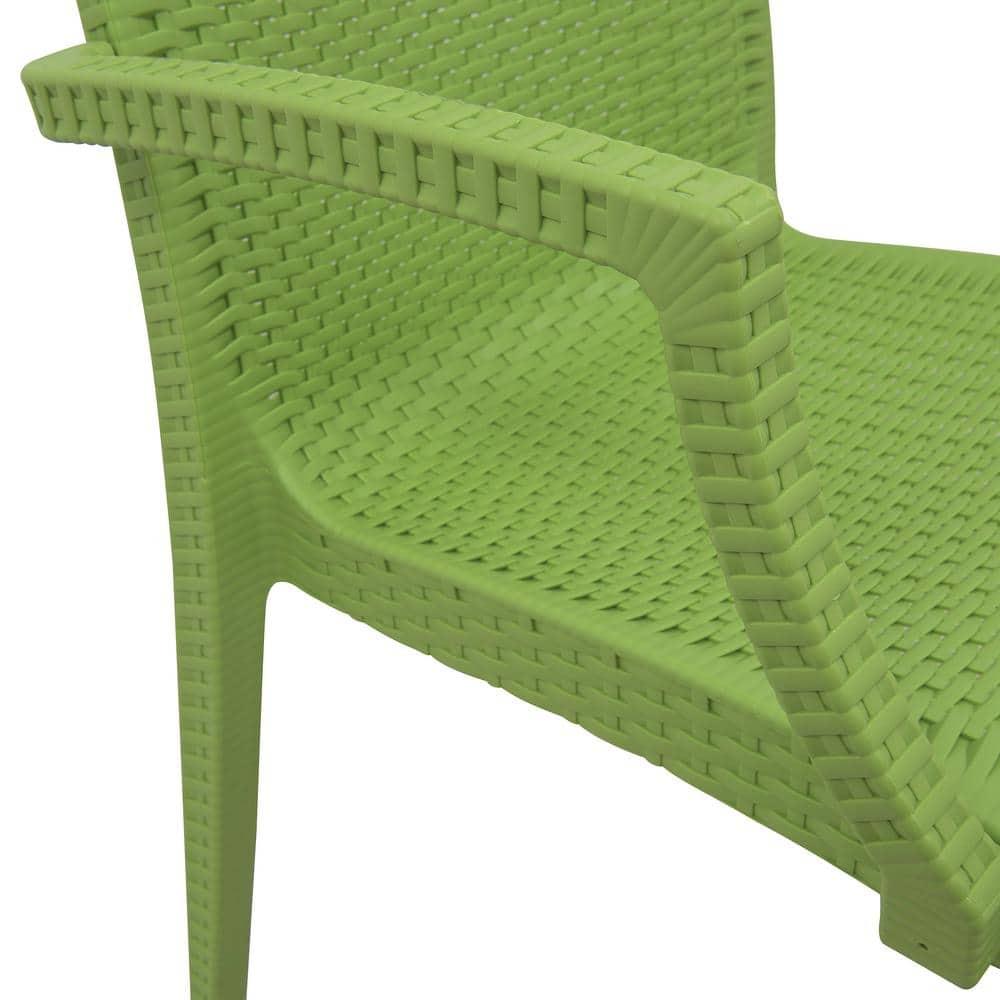 LeisureMod Mace Modern Dining Arm Chair for Indoor and Outdoor Home in Green