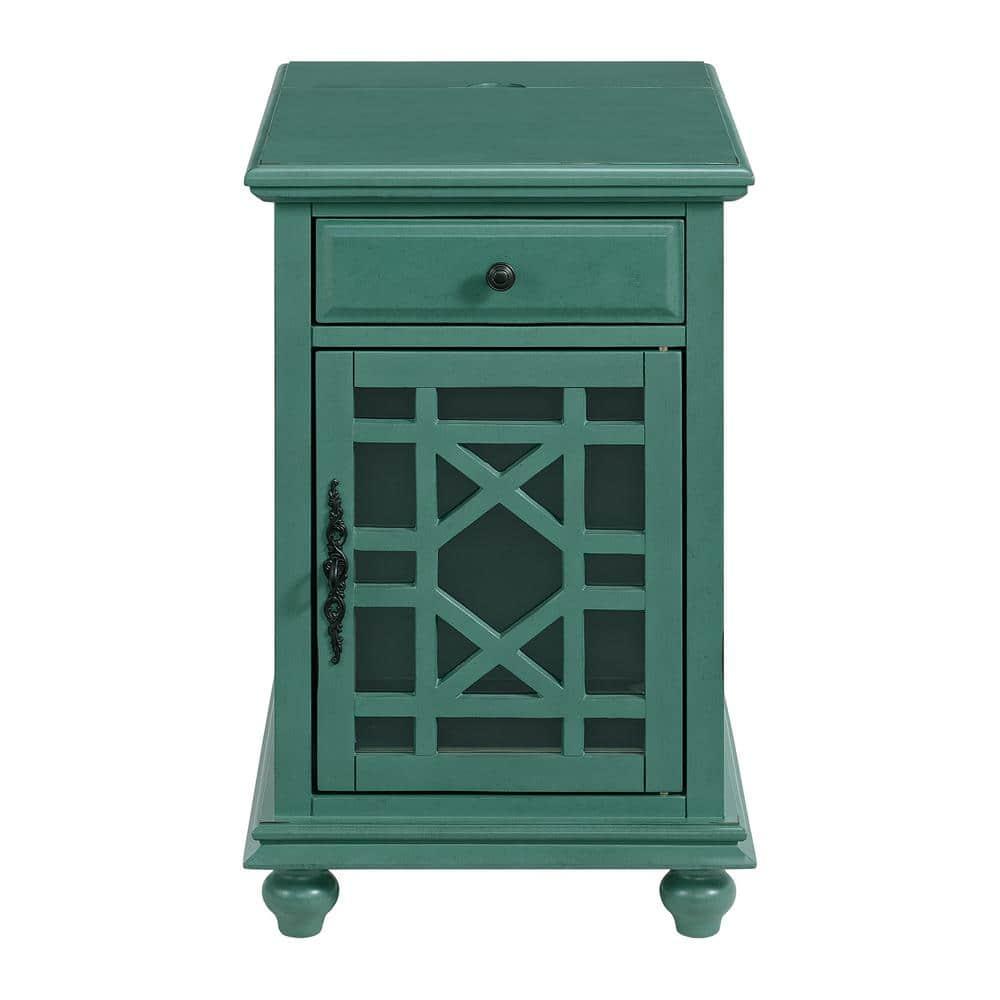 Elegant Chairside Table with Power Antique Teal Green - Martin Svensson Home