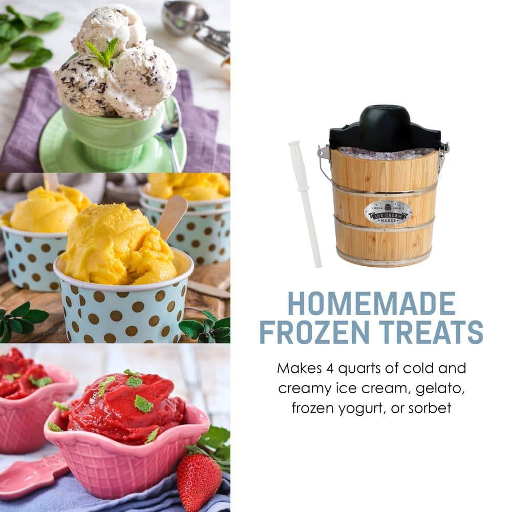 Elite Gourmet 4Qt. Old Fashioned Pine Bucket Electric/Manual Ice Cream Maker EIM402