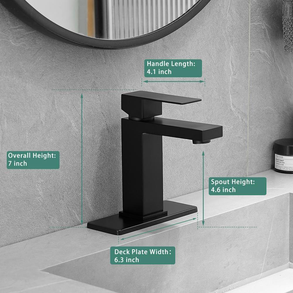 Matte Black Single Hole Bathroom Faucet,Vanity Faucet Modern Commercial RV with Deck Plate for 1 or 3 Hole, Single Handle Stainless Steel Bathroom Sink Faucet with Pop-up Drain
