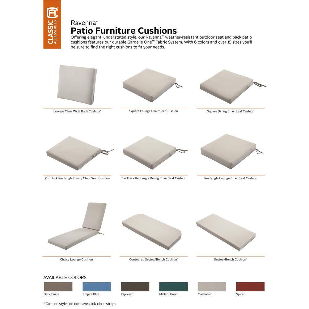 19" x 19" x 3" Ravenna Water-Resistant Patio Seat Cushion Mushroom - Classic Accessories